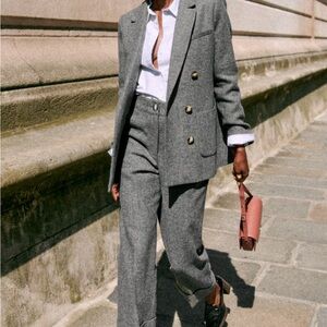 Sézane 100% wool Gray Wide-Leg Damon  Trousers